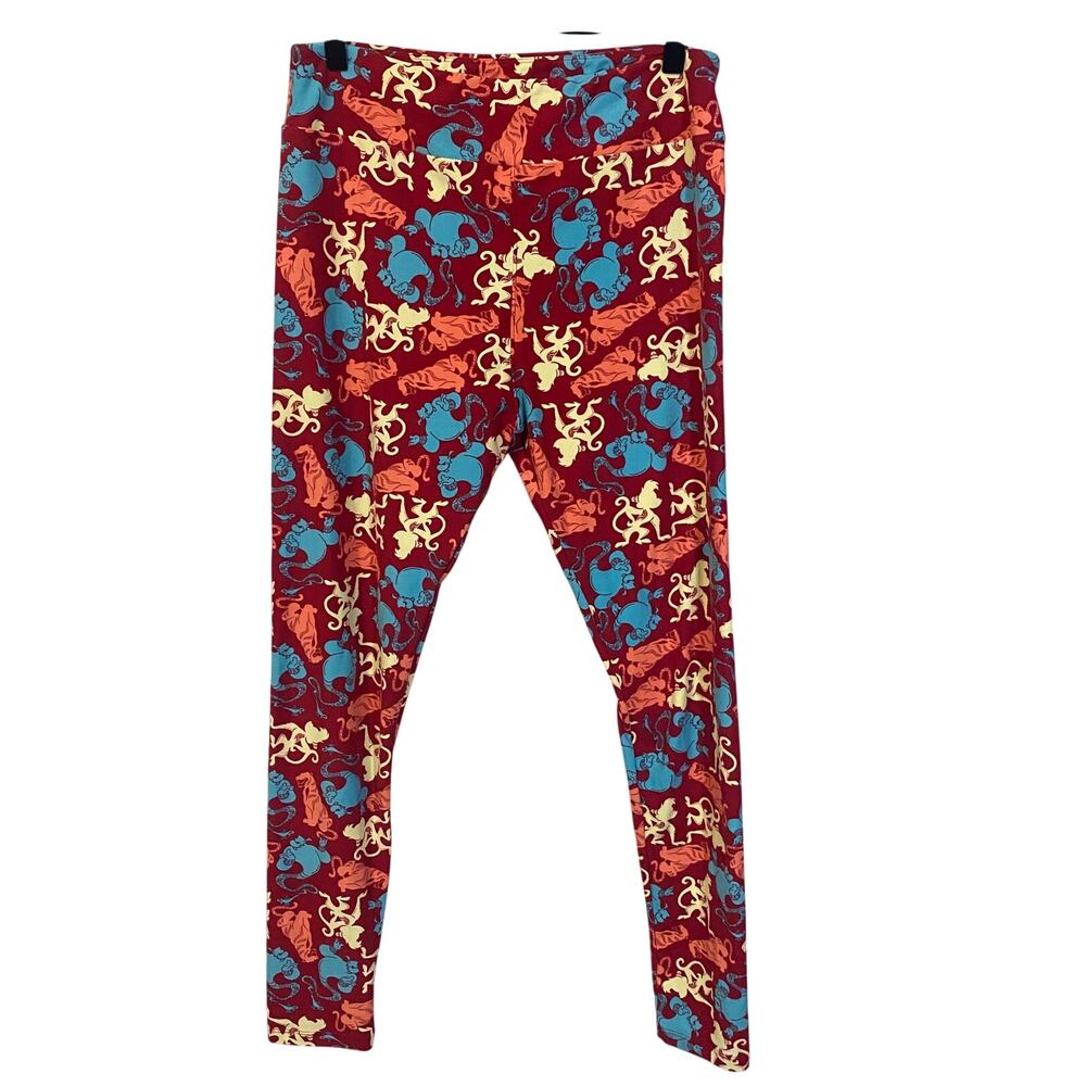 Disney LuLaRoe Aladdin Dark Red Leggings High Rise Pull On Tall Curvy TC